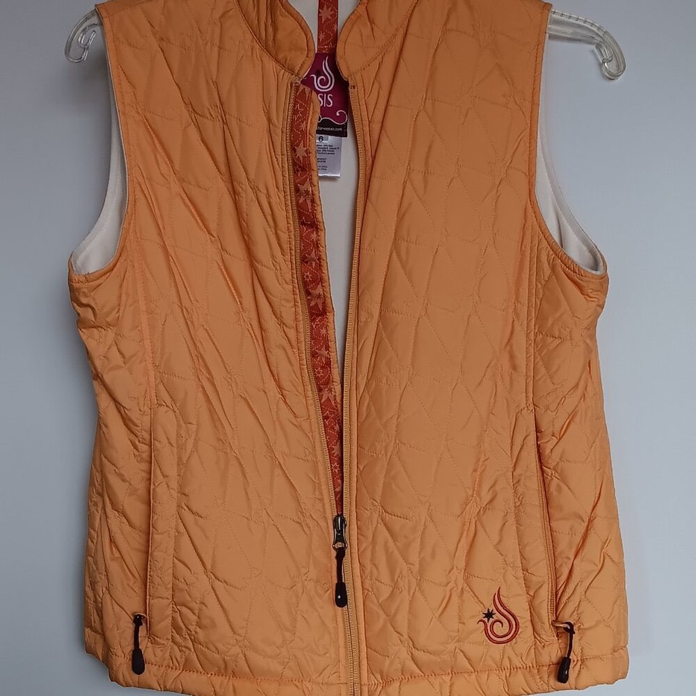 Ltwt vest w breathable lining + starburst designed border (tangerine/gold)